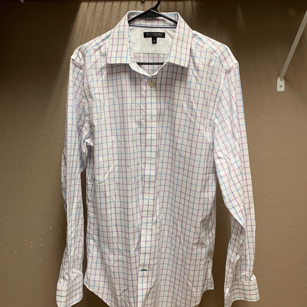 Banana Republic Plaid Non-iron Slim Fit Men’s Long Sleeve Button Up Shirt Large